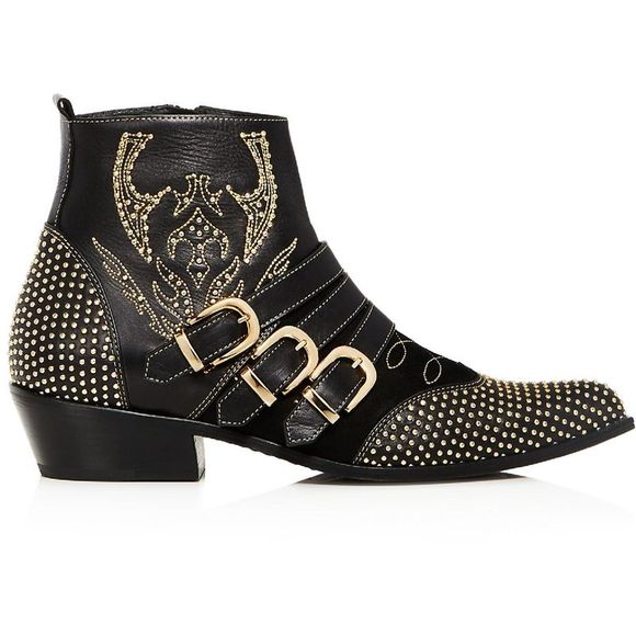 Anine Bing Womens Penny Black Leather Embellished Ankle Boots Shoes NWT - Picture 2 of 3